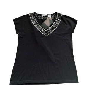 Vintage Marshall fields rayon sequined v-neck knit short sleeve top black sz S